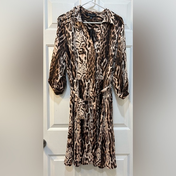 NWT I.N.C. Satin Animal Print Dress Button Front Belted With Pockets Size 16 - Picture 1 of 10